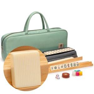 옐로 마운틴 아메리칸 마작 세트 수입 아이보리 리지 u201D - 민트 그린 패브릭 케이스가 있는 166개의 타일 푸셔가 나무 선반 득점 코인 주사위 바람 표시기