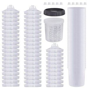 자동차 페인트 건용 Aflybltol 일회용 혼합 컵 HVLP 건 20온스(600ml) 키트(컵 50개와 뚜껑 시스템 포함) 리테이너 링이 있는 하드 1개 플러그 10개