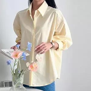 |KSH4328|여성용 파스텔 컬러 봄 카라넥 오버사이즈 힙커버 셔츠