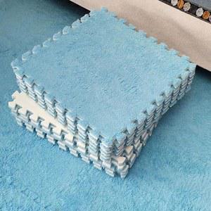두꺼운 후리스 폼 연동 바닥 카펫 퍼즐 매트 폭신한 사각 타일 18개 12x12x0.4 부드러운 섀기 에어리어 러그 매트(색상: 연한 파란색)