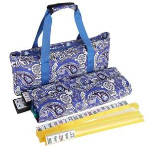 UFLJPKS 아메리칸 마작 타일 세트 카드 166개의 흰색 푸셔가 있는 올인원 컬러 랙 4개 초보자 캐리백이 포함된 완전한 게임 (블루)