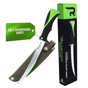 끊임없는 칼 - 진정한 셀프 샤프닝 나이프 필레 낚시 곡선형 네버 녹슬지 않는 칼날과 영구 모서리 기술 9인치