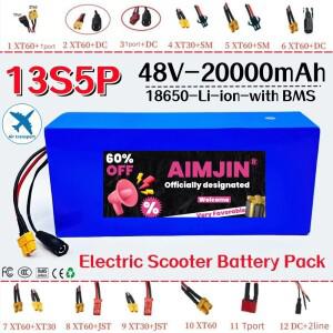 2025년  13S5P 48V 20Ah 18650 20000mAh 전동 스쿠터 산악 자전거용 250-1000w