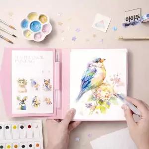 [빅드림]아이두 그림그리기 수채화 컬러링북 카드형 애니멀 붓펜 DIY 수채화키트