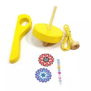 나무재질 야외놀이용 팽이치기 노란색 줄팽이만들기 교구세트 학원 아이미술 교육기관