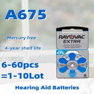 6-60PCS Rayovac Extra Mercury  보청기 배터리 크기 675 PR44 사운드 앰프 액세서리 용