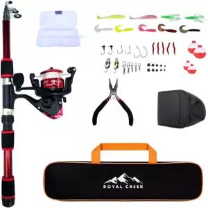 던캐스터 라이트 텔레스코픽 낚싯대 키트 - 릴 태클 및 휴대용 케이스가 포함된 초소형 여행용 폴 캠핑