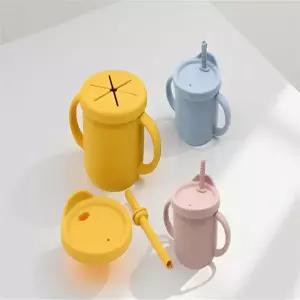 아기 첫 빨대 컵 물컵 실리콘 자기 연습 주도 양치 어린이 첫 식기 편리한 눈금