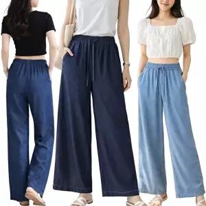 [모든GO]1+1 2종세트 여성 쿨링 밴딩 와이드 데님팬츠 찰랑핏 여름바지