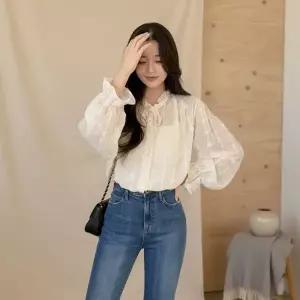 [다잇템] 여성 비침 세트 프릴 SS 포인트 슬리브리스 블라우스