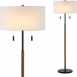 조나단 Y 61인치 브라운 우드/블랙 2라이트 언 캔들스틱 LED 플로어 램프 듀얼 풀 체인이 있는 러스틱 농가