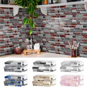 20개 필 앤 스틱 백스플래시 PU 벽 타일 스티커 자동 접착식 방수 탈착식 주방 욕실 9.68x4.72인치 빨간색