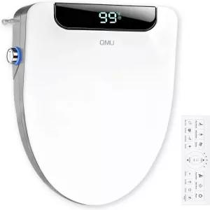 LED 디스플레이 및 리모컨으로 길쭉한 QMU 열선 비데 변기 - 건조기 온수 여성용 세척기 셀프 클리닝 노즐