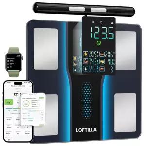 8개의 전극으로 체중을 측정하는 LOFTILLA 체중계 - BMI 체지방 근육량 50+ 전신 구성 지표를 위한 디지털