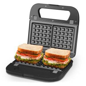선비프로 3 in 1 전기 샌드위치 메이커, 파니니 프레스 그릴 및 와플 다리미 세트, 그릴 및 샌드위치 프레스, 탈착식 논스틱 플레이트, 표시등 및 쿨 터치 핸들, 750W, 블랙
