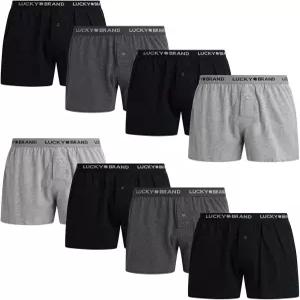 럭키 브랜드 남성 속옷 복서 반바지 - 버튼 플라이 남성용 8팩 슈퍼 소프트 니트 4인치 인심 릴랙스 핏
