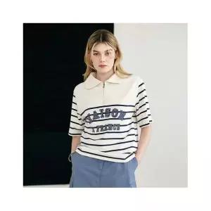 더핸드메이드 스트라이프 카라 집업 티셔츠 700111