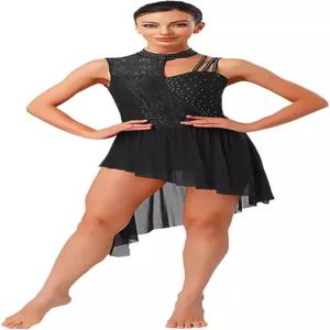 린징스 여성용 반짝이는 라인스톤 레오타드 드레스 서정적인 발레 아크로바트 코스튬 스 피겨 스케이팅