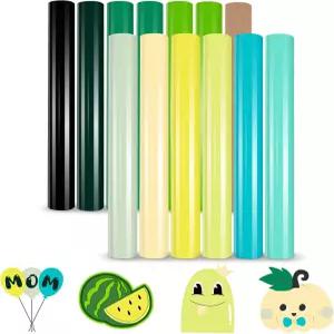 HTVRONT 그린 열전달 비닐 - 13팩 HTV 시트 12가지 다양한 색상의 다리미 크리컷 절단기와 호환 열