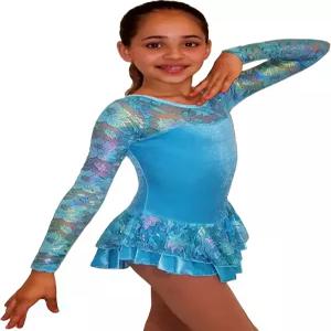 스 파이어 벨벳 피겨 스케이팅 드레스 긴 소매 신축성 있는