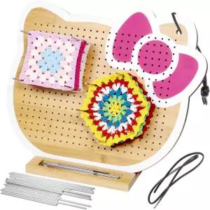 타티우 14.9 x 12.4 핀과 페그가 30개 있는 크로셰 차단 보드 뜨개질용 귀여운 고양이 대형 대나무 할머니