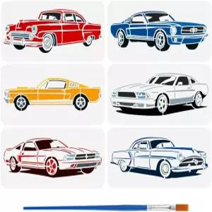 핑거인스파이어 6PCS 스포츠카 스텐실 1Pc 플라스틱 페인트 브러시 11.8x5.9인치 클래식카 드로잉 템플릿