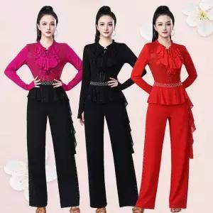 스포츠 라틴 여성 댄스복 모던 줌바 사교 방송 라인댄스 상의 연습복