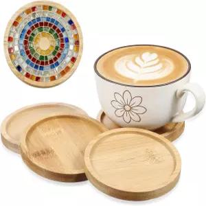 구들링 4팩 대나무 코스터 원형 나무 세트 4개 음료용 우드 뜨거운 컵 및 차가운 컵용 우아한 디자인의