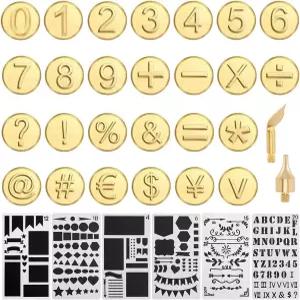 GORYCRAFT 28PCS 우드 버닝 팁 세트 골든 넘버 수학 심볼 황동 헤드 핫 스탬프 키트 6가지 스타일의