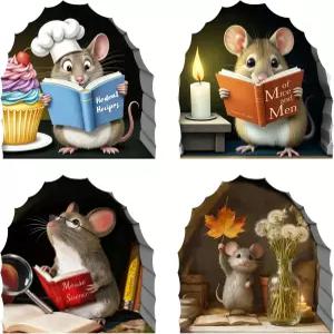 3D 마우스 홀 벽 스티커 필 앤 스틱 효과 침실 문 모서리 또는 베이스보드 장식용 재미있는 스티커(4개