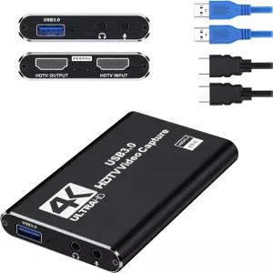 mvthenxi 4K 오디오 블랙 비디오 캡처 카드 - 게임 플레이 라이브 스트리밍 및 회의를 위한 HDMI 입력