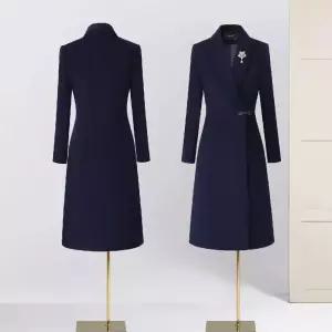 손오반 여자 하프 네이비 울 프로 작업복 코트 칼라 호텔 슬림핏 모피 레지던스 데일리룩 KUK1