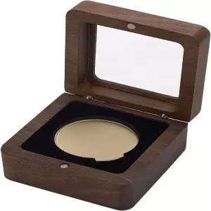 핑거인스피어 싱글 우드 챌린지 코인 프레젠테이션 보관함 40mm 수집가 걸쇠 홀더 창문 기념 보이는 자석