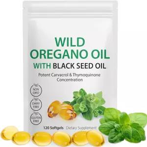 오레가노 오일과 블랙 씨드 오일 6000mg 캡슐 보충제 천연 제 비-GMO 텐 프리 120개의 소프트젤
