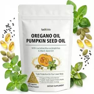 블랙 씨드 오일 소프트젤이 함유된 오레가노의 럭데이트 호박 오일이 6-in-1 포뮬러 및 장 비뇨기 지원을