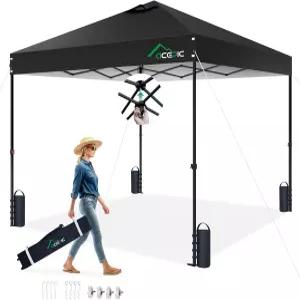 10x10 팝업 캐노피 텐트 300D 실버 코팅 탑 즉석 휴대용 쉘터 1버튼 푸시 및 휠 캐리백 스테이킹 8개
