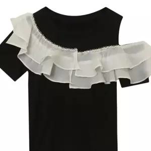 아우얼스룸 11번가 프릴 무대의상 라틴댄스 라인 오프숄더 블랙 티셔츠 댄