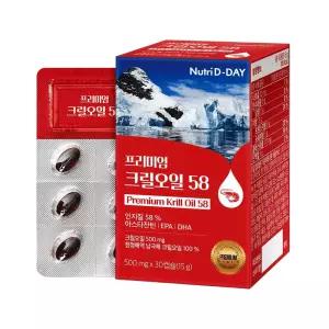 뉴트리디데이 프리미엄 크릴오일58 500mg×30캡슐 1개 성인건강