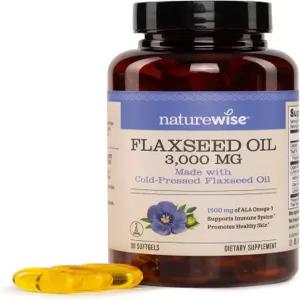 네이처와이즈 아마씨 오일 3000mg 무생물 오메가 3 1500mg ALA 포함 면역 지원을 위한 식이 보충제 - 콜드