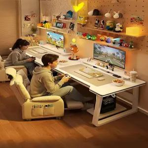 더블 컴퓨터책상 2인용 게이밍 커플 피시방 사무용 유광 화이트 데스크