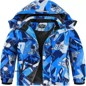 소년 스키 재킷 방수 겨울 코트 플리스 방풍 스노보드 재킷과 탈부착 후드