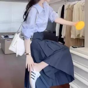 EAMT 여자 스커트 봄 투피스 스트라이프 계열의 차가운 셔츠 세트 커리어 이른 우먼 정장세트 EUNG1