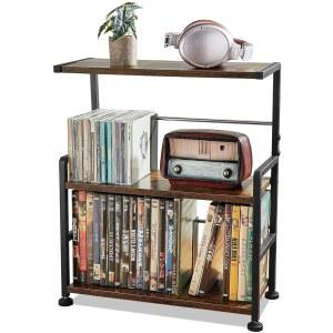 Aquee CD 보관 랙, 쿠터탑용 3단 홀더, 나무 정리함, DVD 선반, 최대 70개의 표준 CD, 조절 가능한 칸막이,