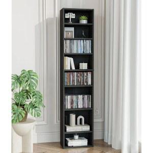 VPSMAT DVD 랙 타워, 조절 가능한 선반이 있는 8단 CD 선반 보관함 홀더, 책, 게임, 블랙을 위한 슬림