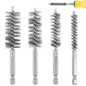 4Pcs 와이어 브러시 드릴 보어 브러시용 스테인리스 스틸 파워 임팩트 드라이버 청소 부품 부착물 등을