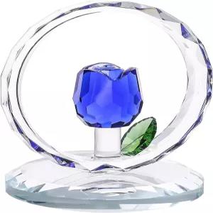 롱윈 크리스탈 블루 로즈 플라워 피규어 수집용 유리 봄 부케 장식 장식품 홈 오피스 로맨틱 발렌타인 데이