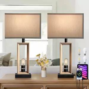 거실 현관 침실 나이트스탠드용 PACOLIT P 모던 농가 테이블 램프 세트 - USB-A/C 충전 포트 및 색상 온도