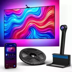 카메라가 장착된 Ailofy TV 백라이트 모니터 뒤에 12.5피트 LED 스트립 조명 55-65인치 화면 영화 게임