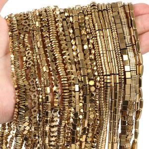 천연석 AAA 적철광 금도금 색상 유지 비즈 만들기 DIY 목걸이 팔찌 루즈 쥬얼리 스페이서 15 라운드