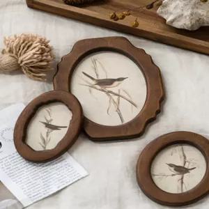 레트로 원형 벽시계 액자 스탠드 소품 추상화 원목 인테리어 장식 벽걸이